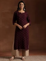 Wine Woven Design Viscose Rayon Straight Kurta - Image 2