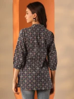 Blue Printed Cotton Straight Short Kurti - Image 2