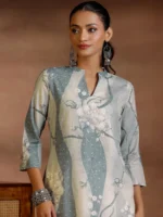 Off White Printed Cotton Blend Straight Kurtis - Image 4