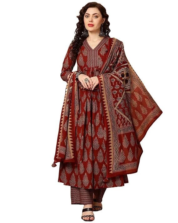 71X5DFcgL._SX569_-1.jpg Women Printed Kurta and Pant Set with Dupatta - Image 1