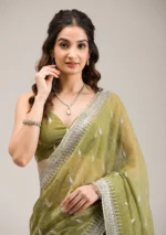 Mehendi Zariwork Tissue Saree